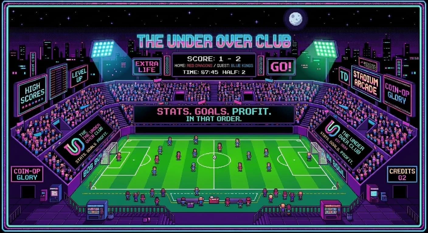 The Under Over Club pixel-art football stadium hero artwork